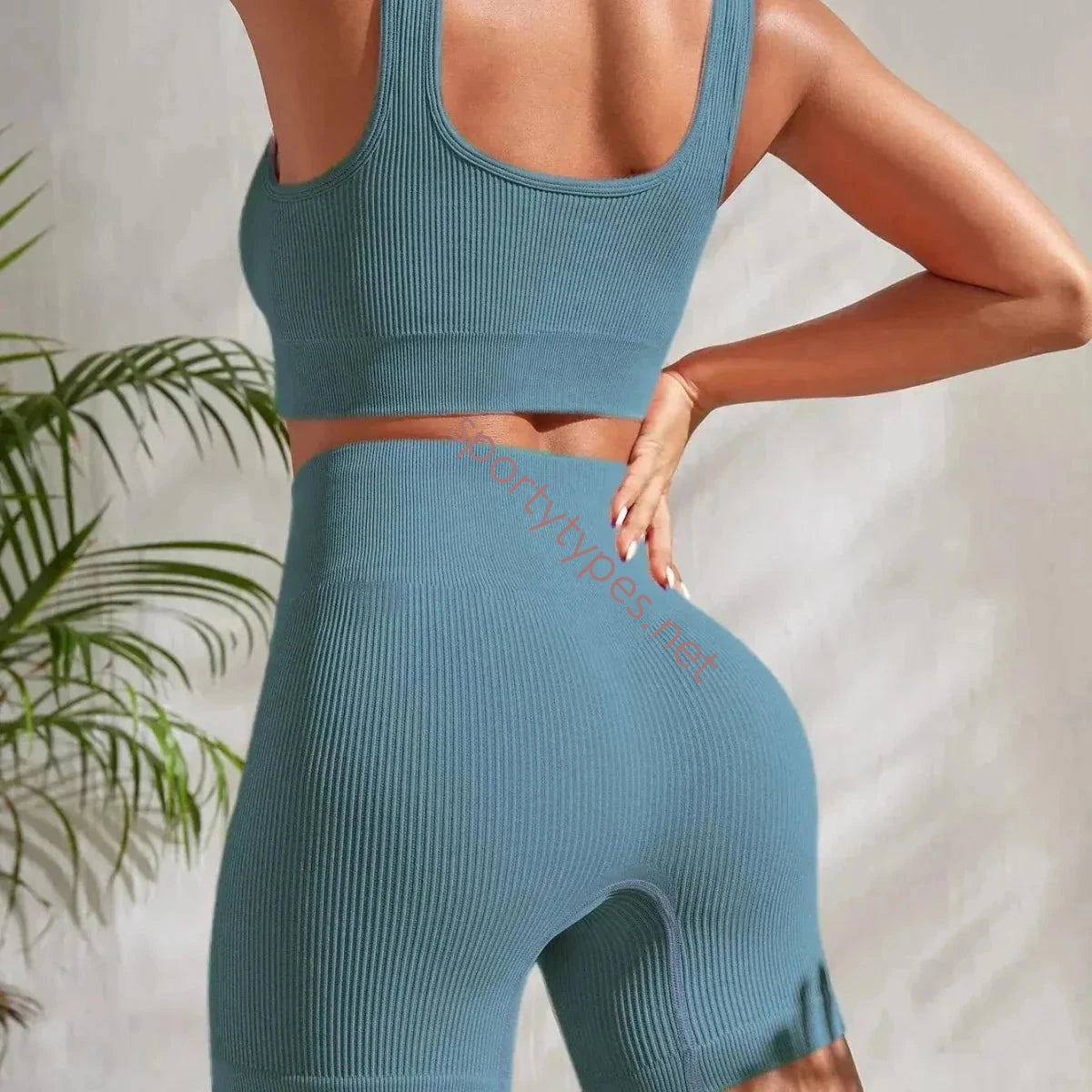 Green Gray Women's Seamless Ribbed Yoga Set