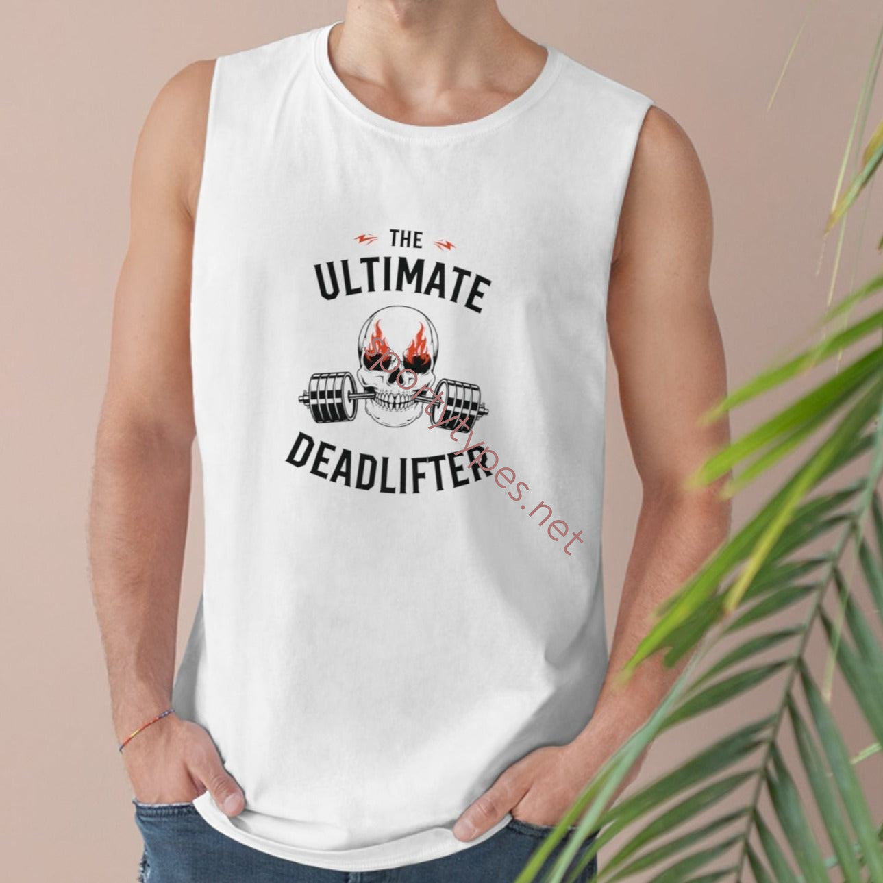 Men's White The Ultimate Deadlifter  Sleeveless Muscle Tee