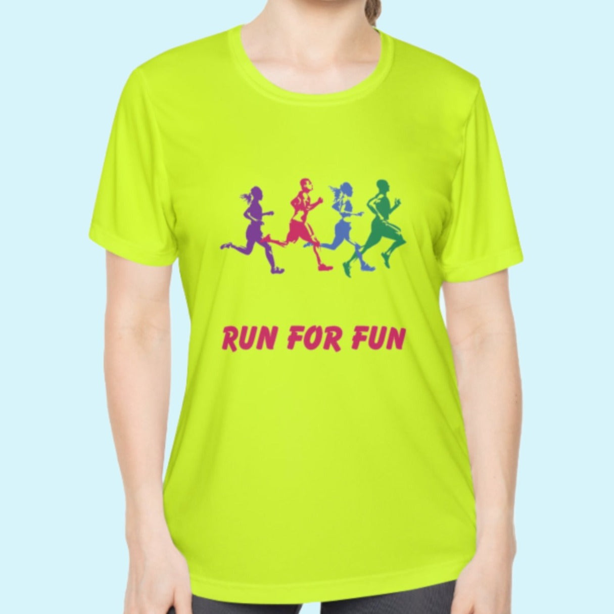 Neon Yellow Women's Run For Fun Moisture Wicking Tee