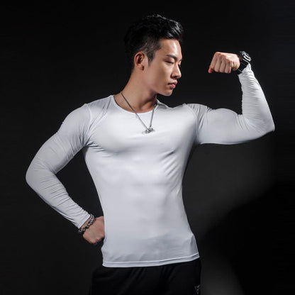 Men's White Long-sleeved Sports Shirt