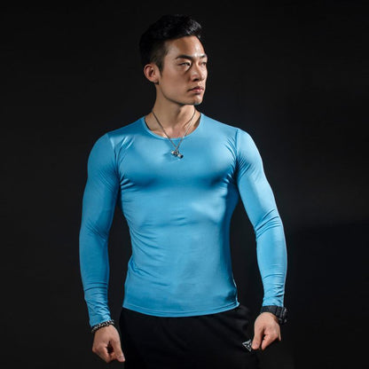 Men's Blue Long-sleeved Sports Shirt