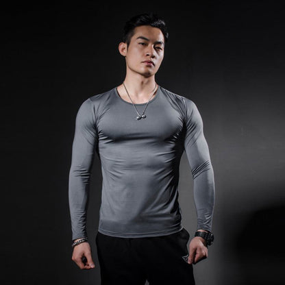 Men's Gray Long-sleeved Sports Shirt