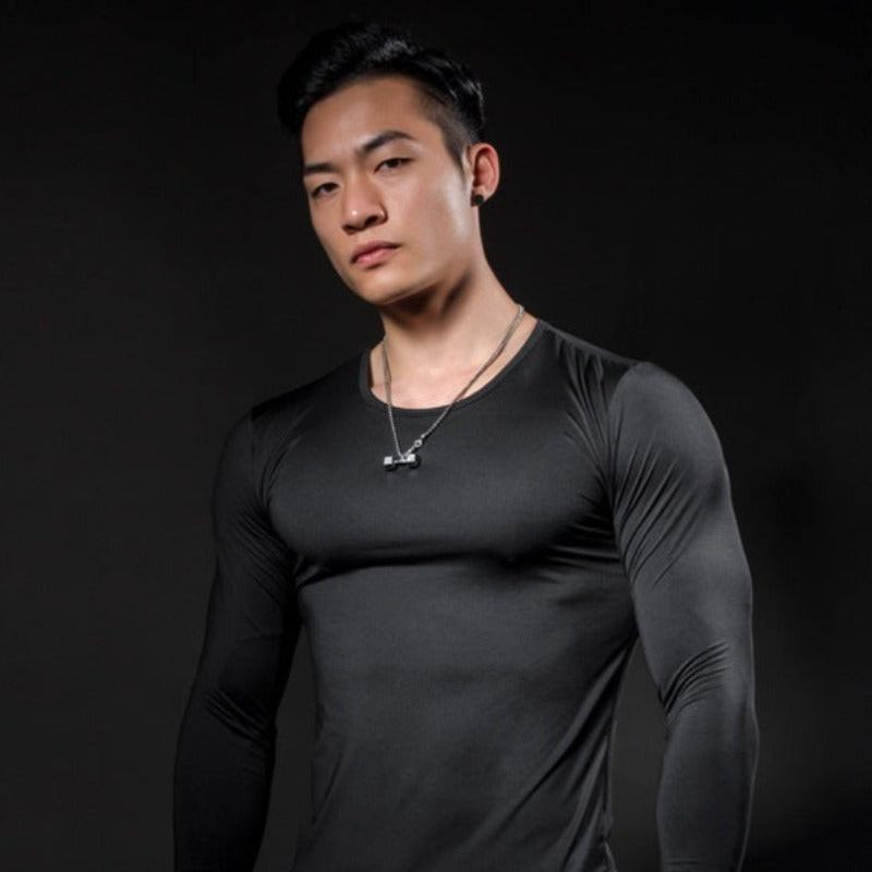 Men's Black Long-sleeved Sports Shirt