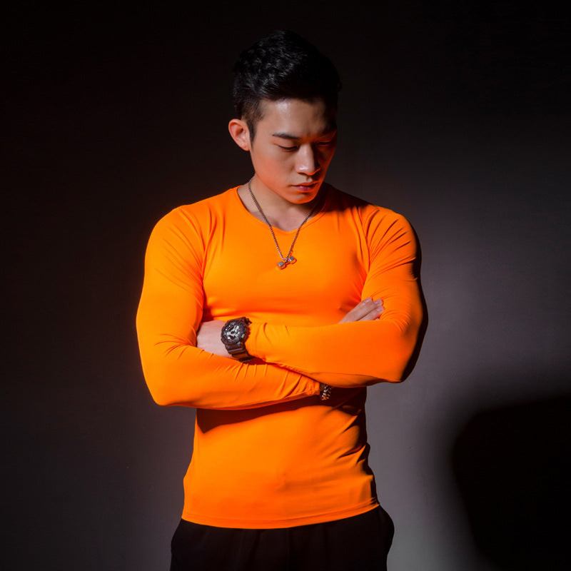 Men's Orange Long-sleeved Sports Shirt