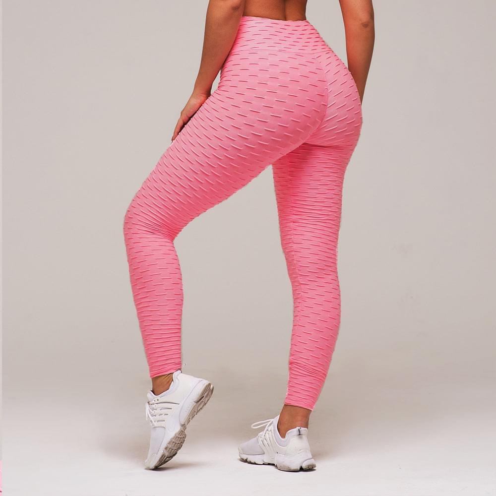 Pink High Waist Jacquard Bubble Yoga Pants
