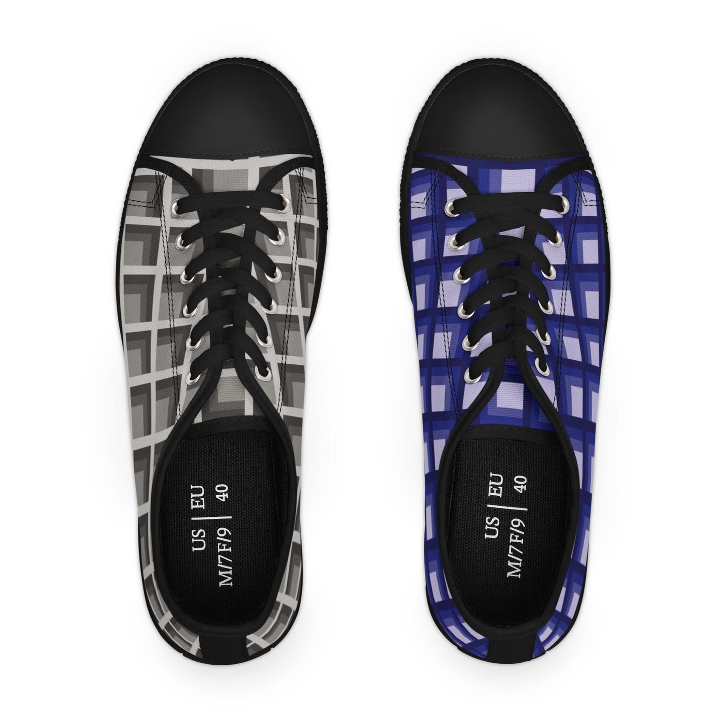 Women's Navy & Grey Mismatched Geometric Low Top Sneakers