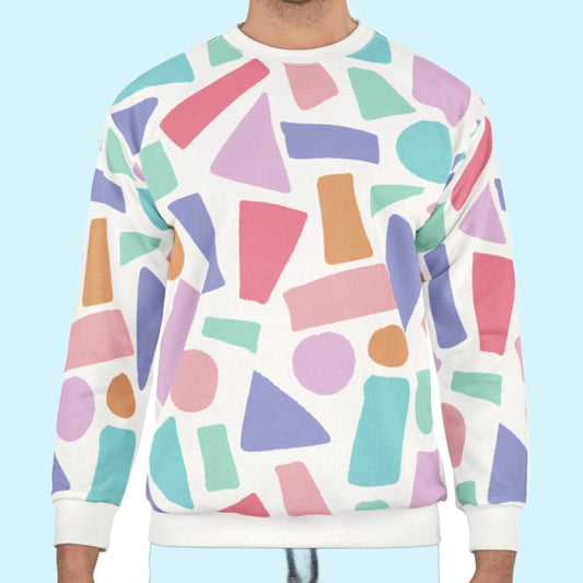 Unisex White Geometric Sweatshirt