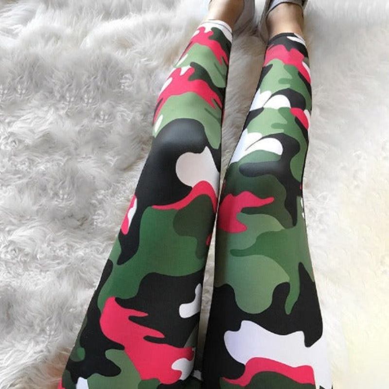 Women's Green And Red Camouflage Fitness Leggings