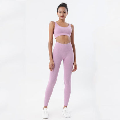Lotus Purple Knitted Seamless Bra And Yoga Pants Set