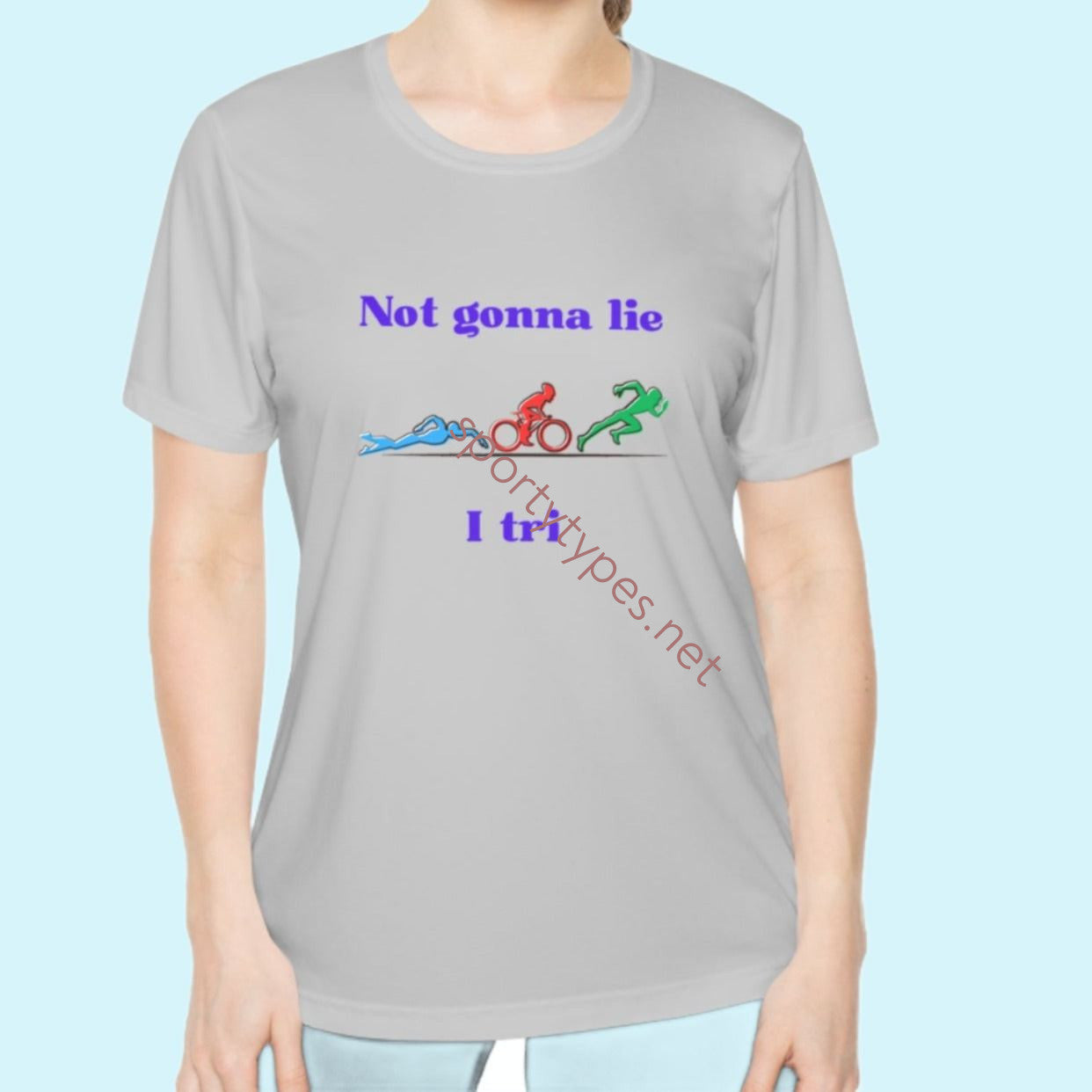 Silver Women's Triathlon Theme Moisture Wicking Tee