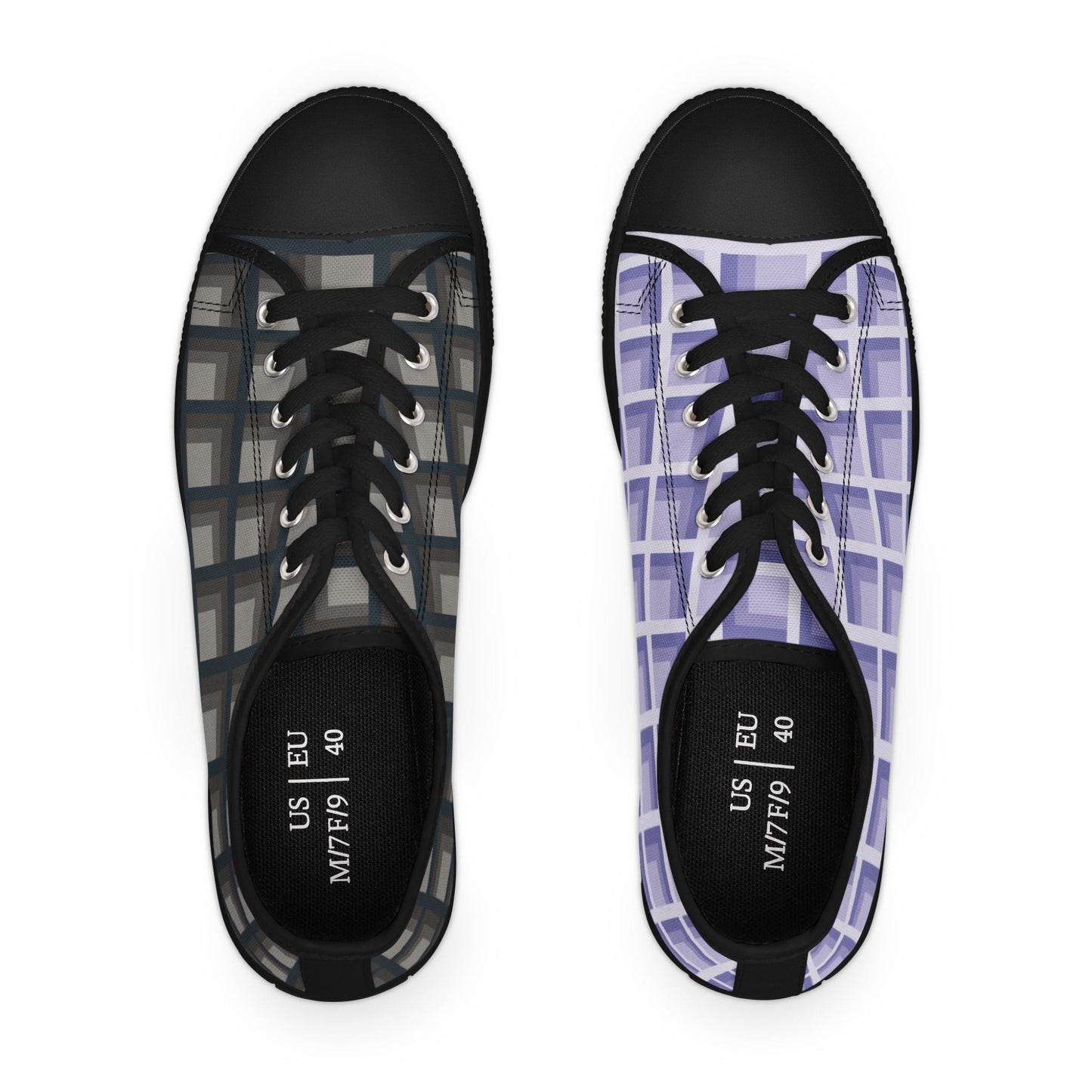 Women's Lavender & Charcoal Mismatched Geometric Low Top Sneakers