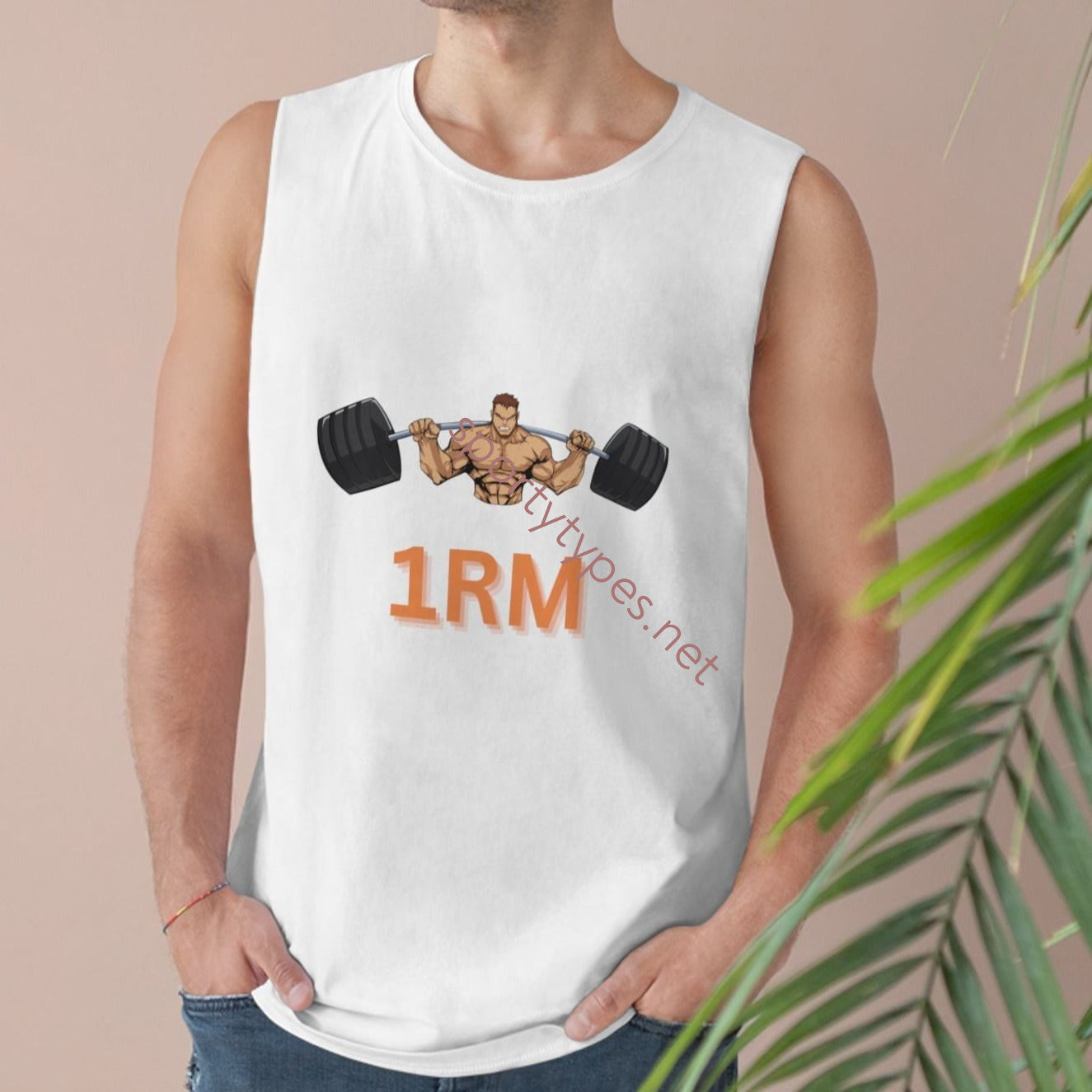 Men's White 1RM Sleeveless Muscle Tee