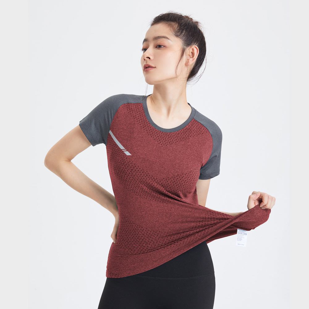  Women's Dark Red Quick-drying Sports T-Shirt