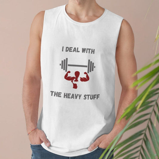 Men's White I Deal With The Heavy Stuff Sleeveless Muscle Tee