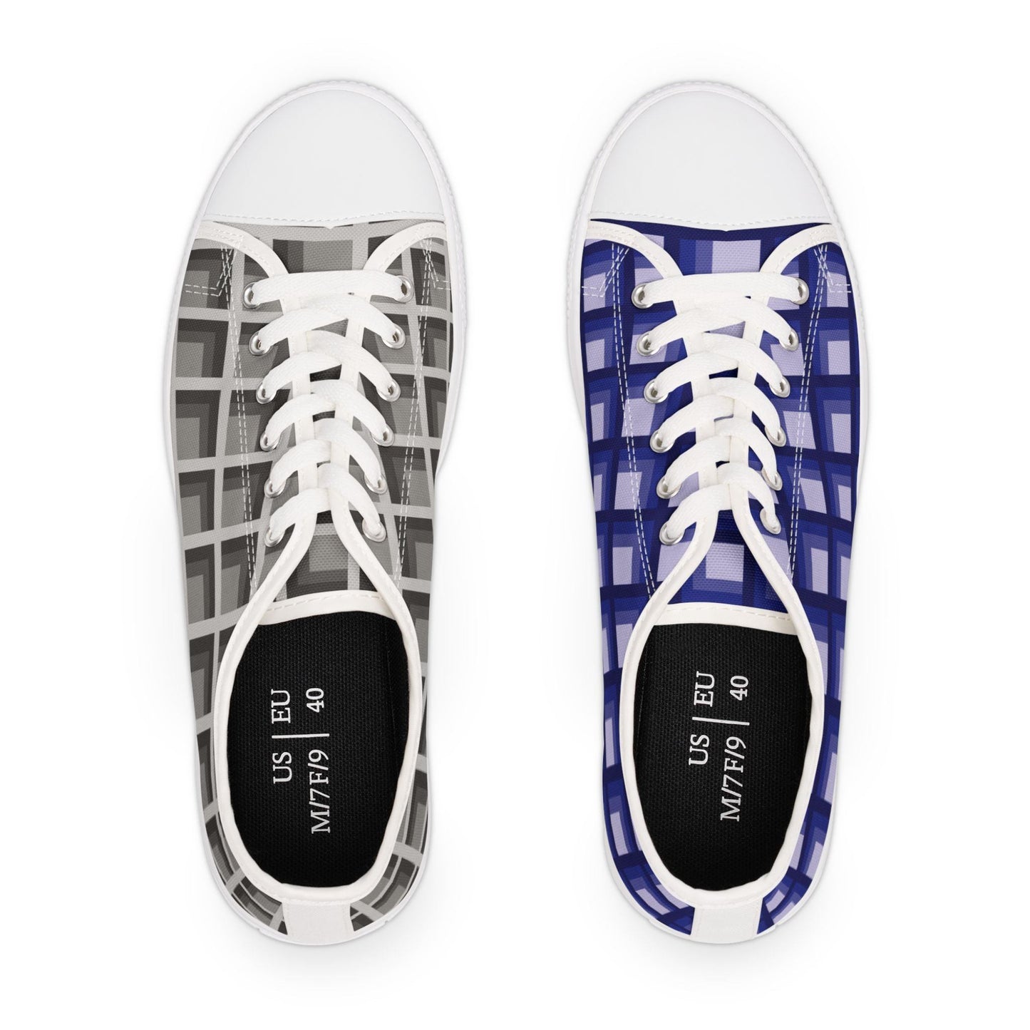 Women's Navy & Grey Mismatched Geometric Low Top Sneakers