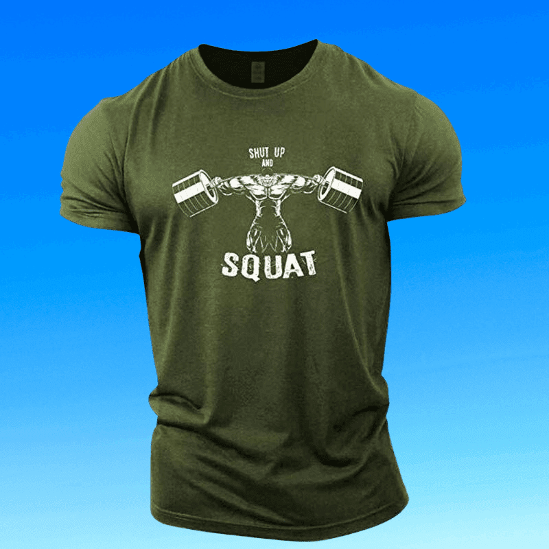 Men's Army Green Squat Print Gym T-Shirt