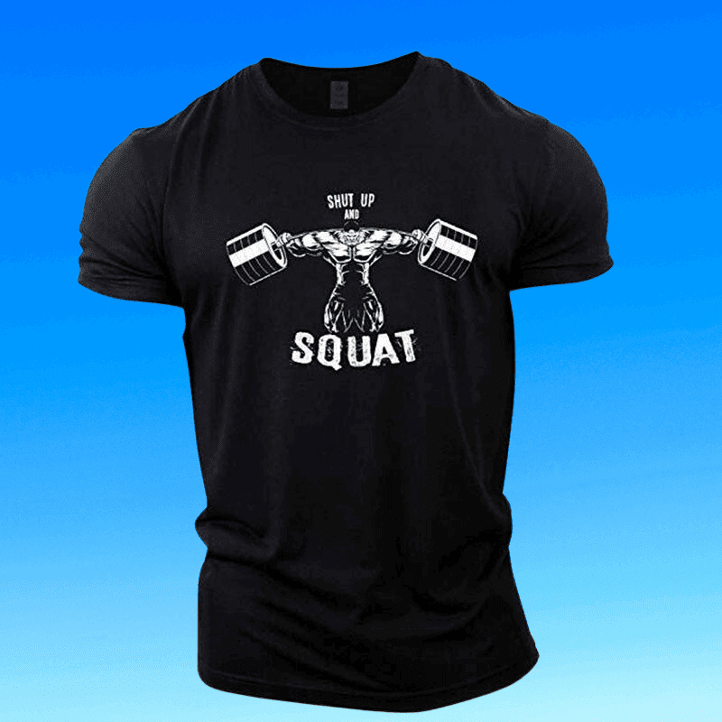 Men's Black Squat Print Gym T-Shirt