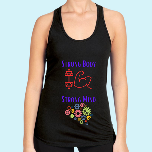 Black Women's Strong Body Strong Mind Performance Racerback Tank Top