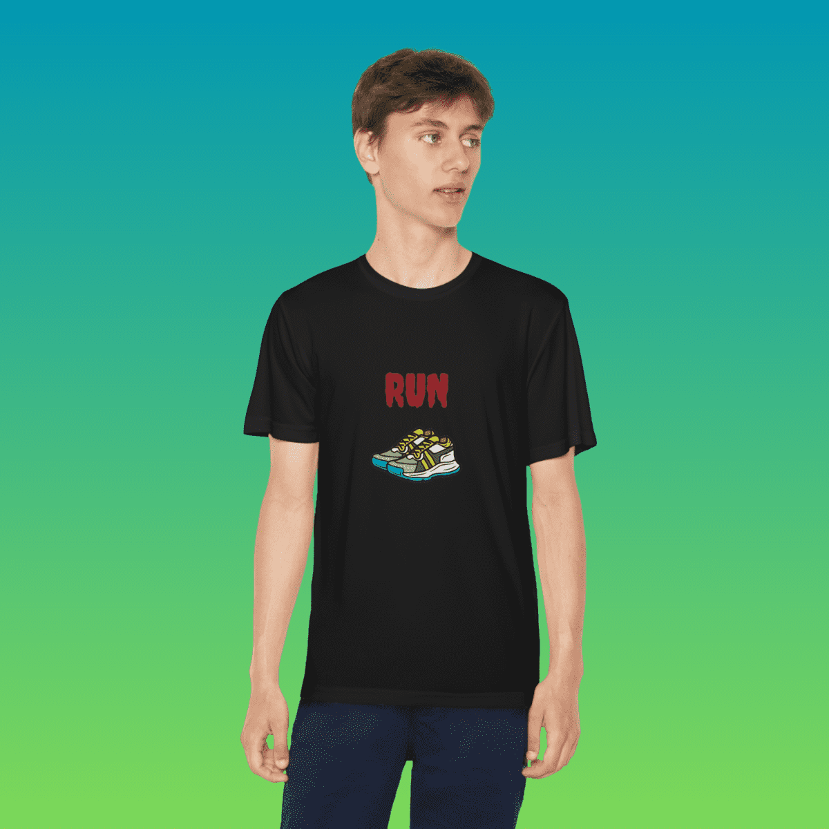 Black Youth Running Moisture-Wicking Tee