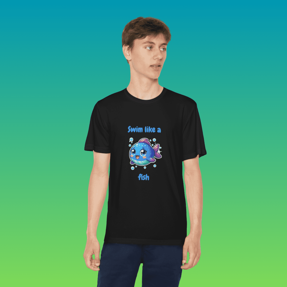 Black Youth Swim Like A Fish Moisture-Wicking Tee