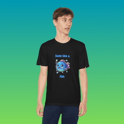 Black Youth Swim Like A Fish Moisture-Wicking Tee