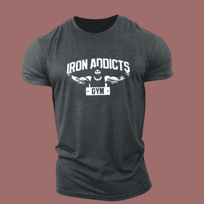 Men's Dark Gray Muscle Iron Addicts Gym Print T-Shirt