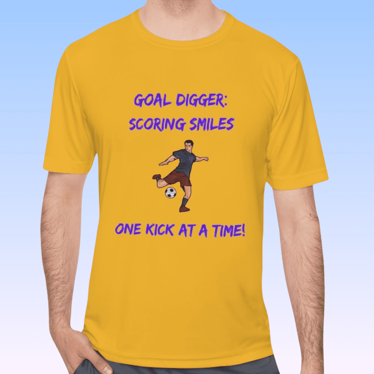 Men's Gold Goal Digger Scoring Smiles Moisture Wicking Tee