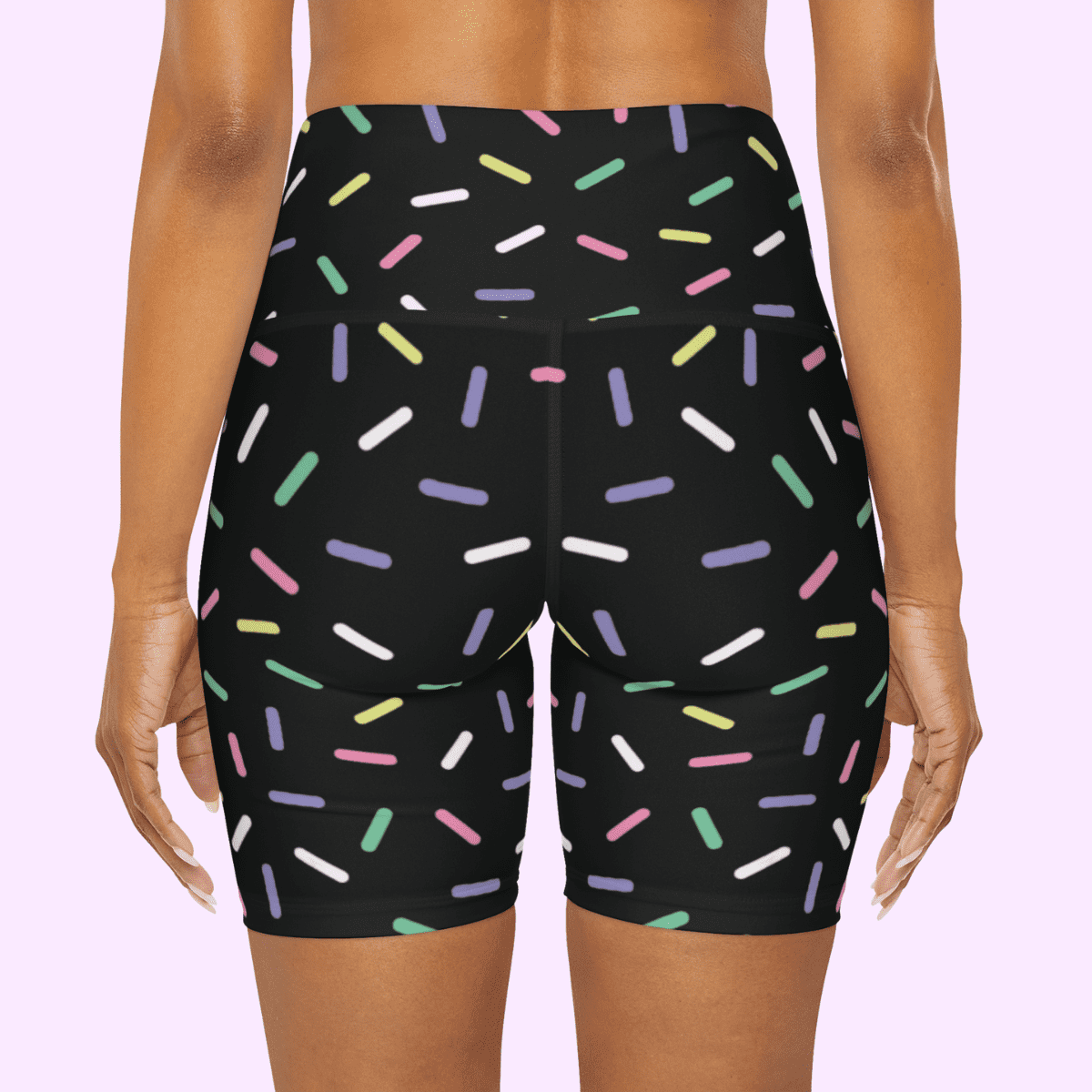 High Waisted Yoga Shorts Black With Rainbow Sprinkles