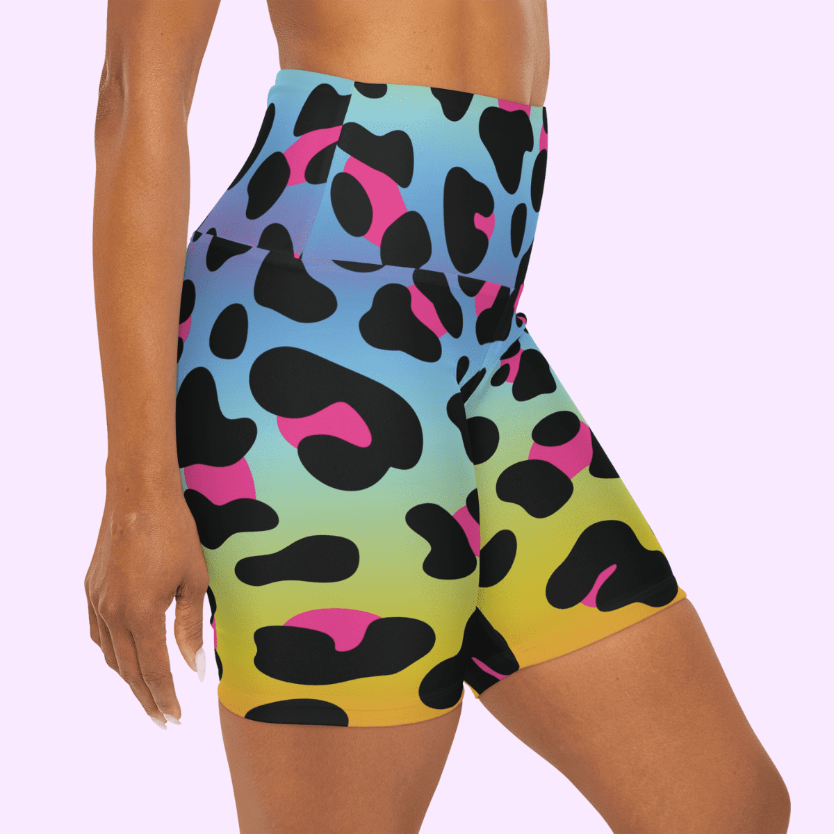 High Waisted Yoga Shorts Multicolored Leopard Skin