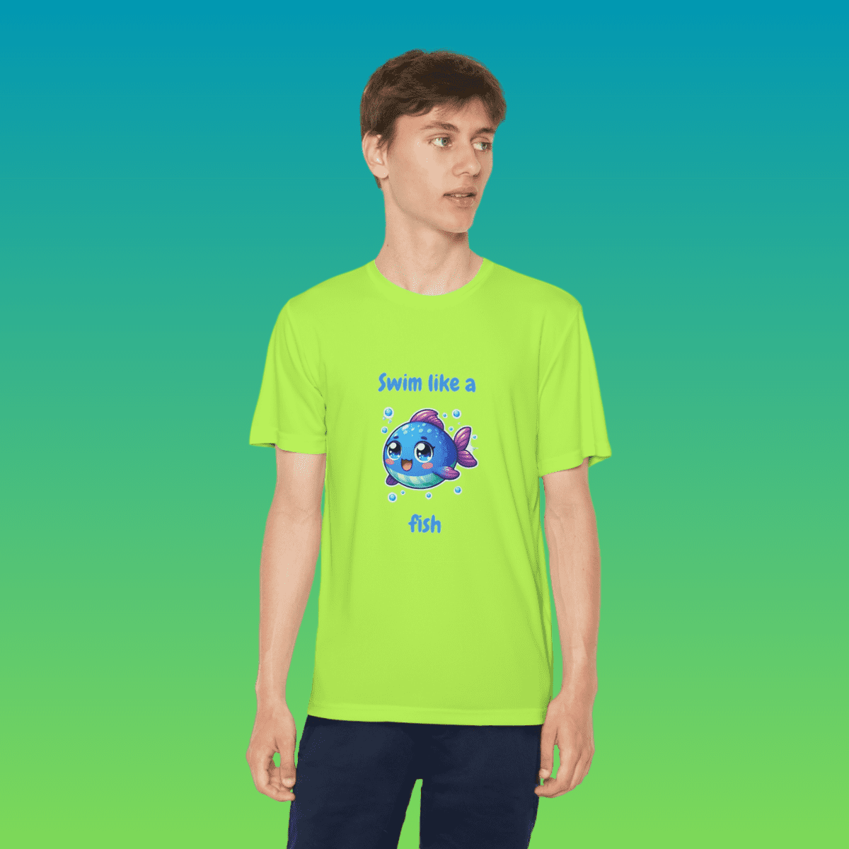 Lime Youth Swim Like A Fish Moisture-Wicking Tee