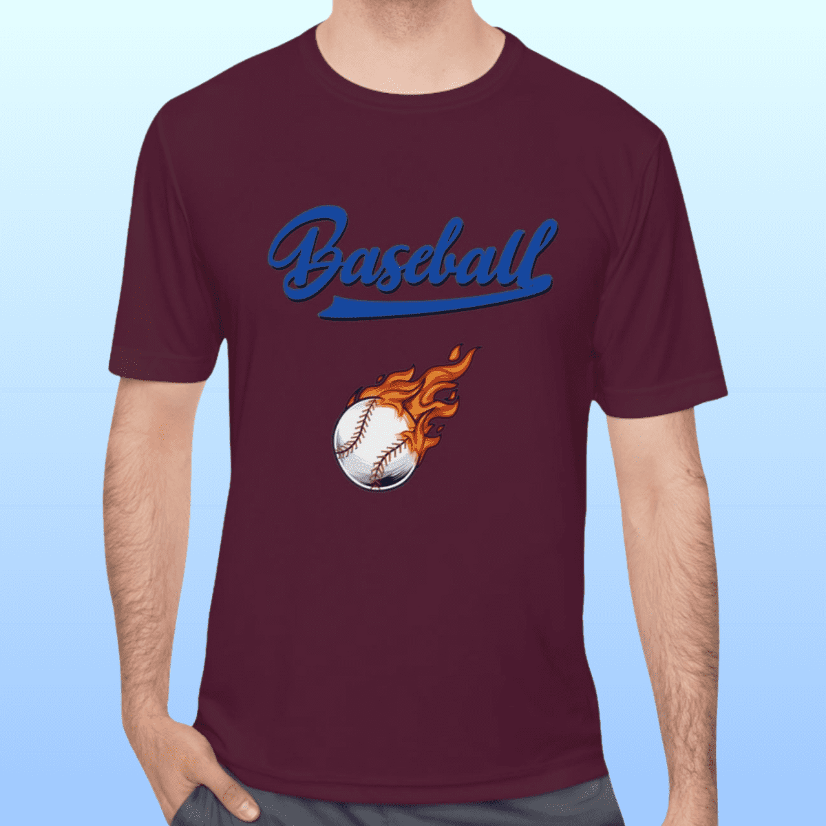 Men's Maroon Baseball Moisture Wicking Tee