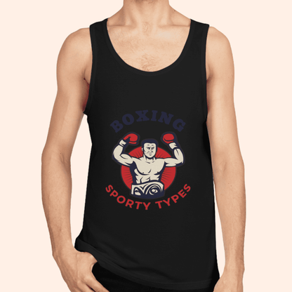 Men's Black Boxing Theme Cotton Tank Top