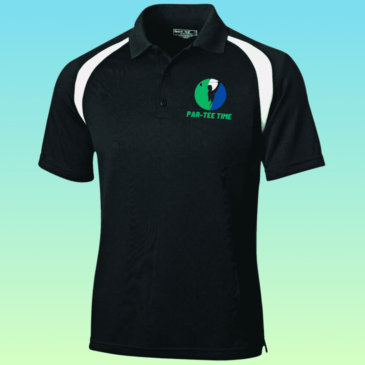 Men's Black and White Golf Par-tee Time Moisture-Wicking Polo Shirt