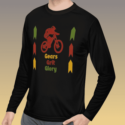 Men's Black Mountain Biking Long Sleeve Moisture-Wicking Tee