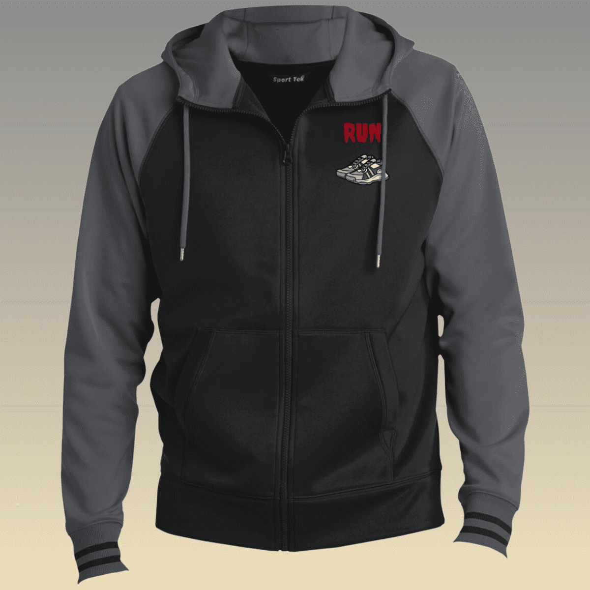 Men's Black and Dark Grey Running Sport-Wick® Full-Zip Hooded Jacket
