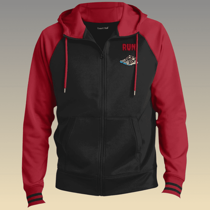 Men's Black and Deep Red Running Sport-Wick® Full-Zip Hooded Jacket