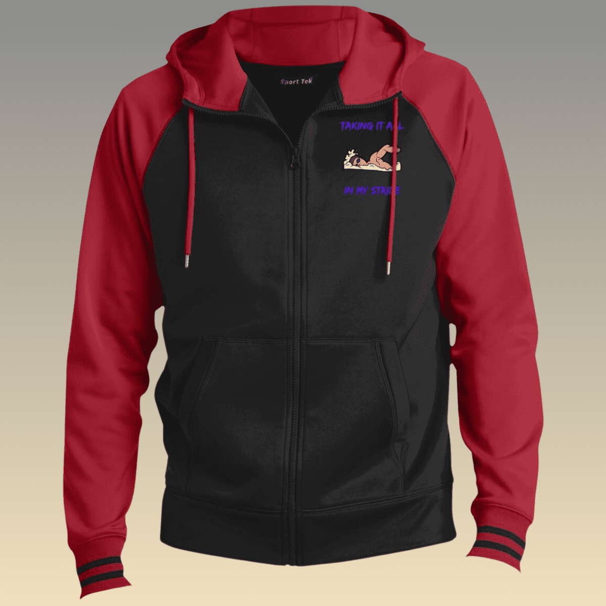 Men's Black and Deep Red Swimming Sport-Wick® Full-Zip Hooded Jacket 