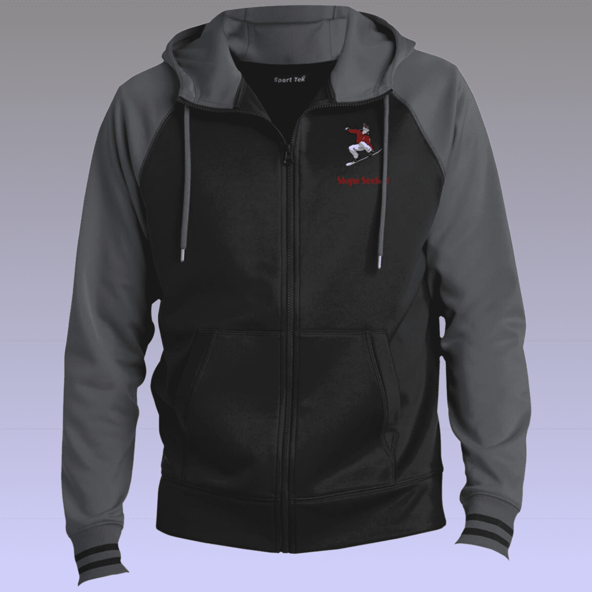 Men's Black and Grey Snowboarding Sport-Wick® Full-Zip Hooded Jacket 