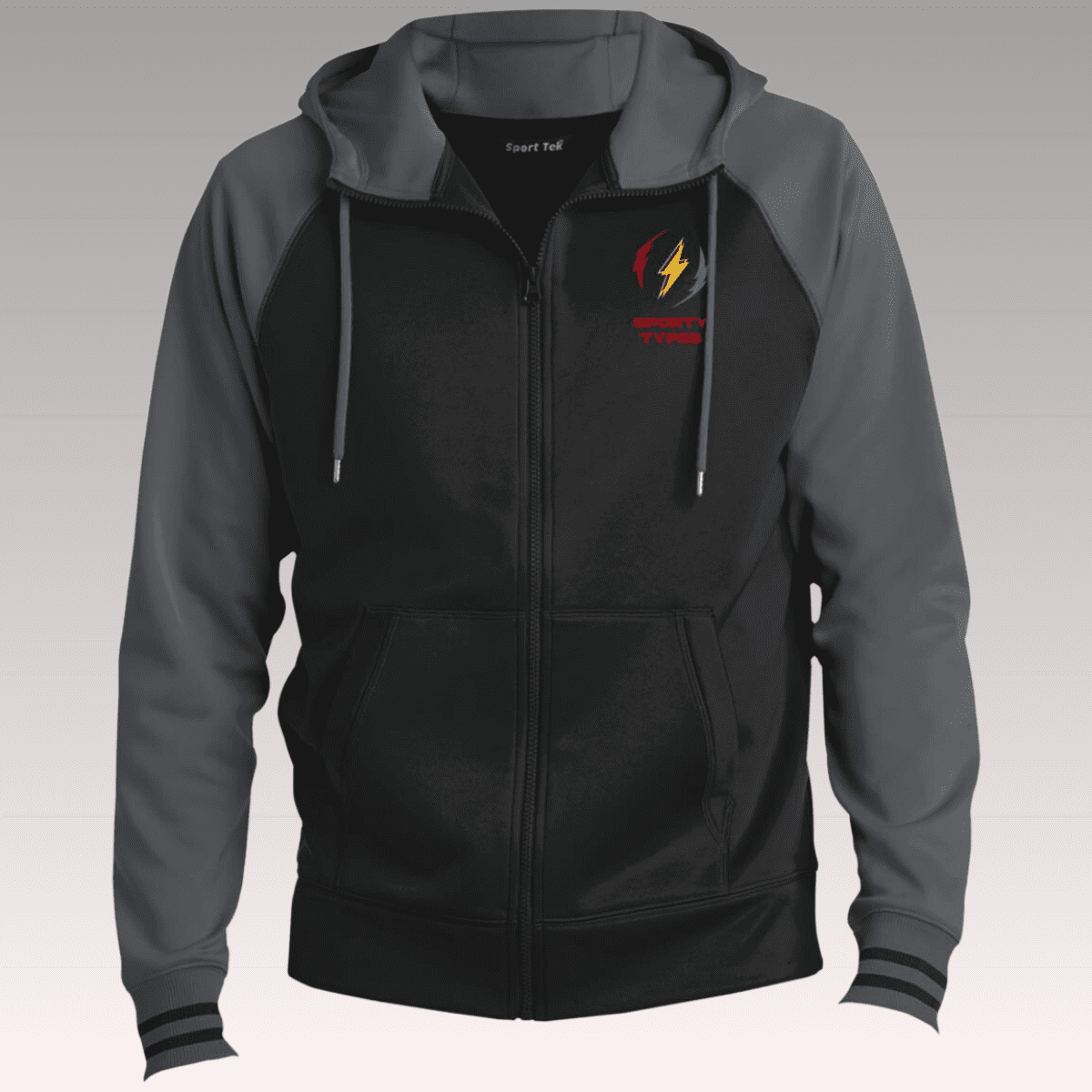 Men's Black and Grey Sporty Types Sport-Wick® Full-Zip Hooded Jacket