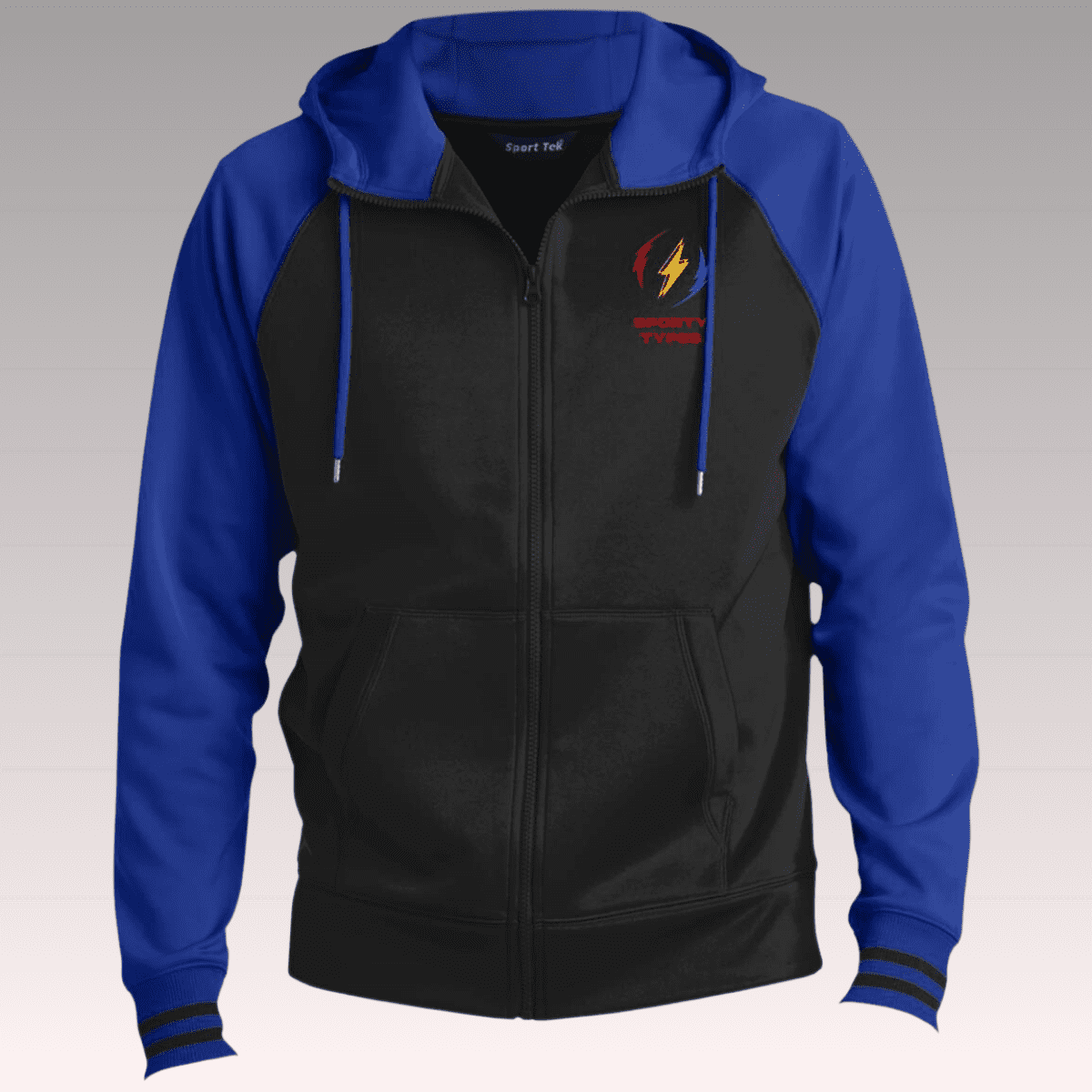 Men's Black and Royal Sporty Types Sport-Wick® Full-Zip Hooded Jacket
