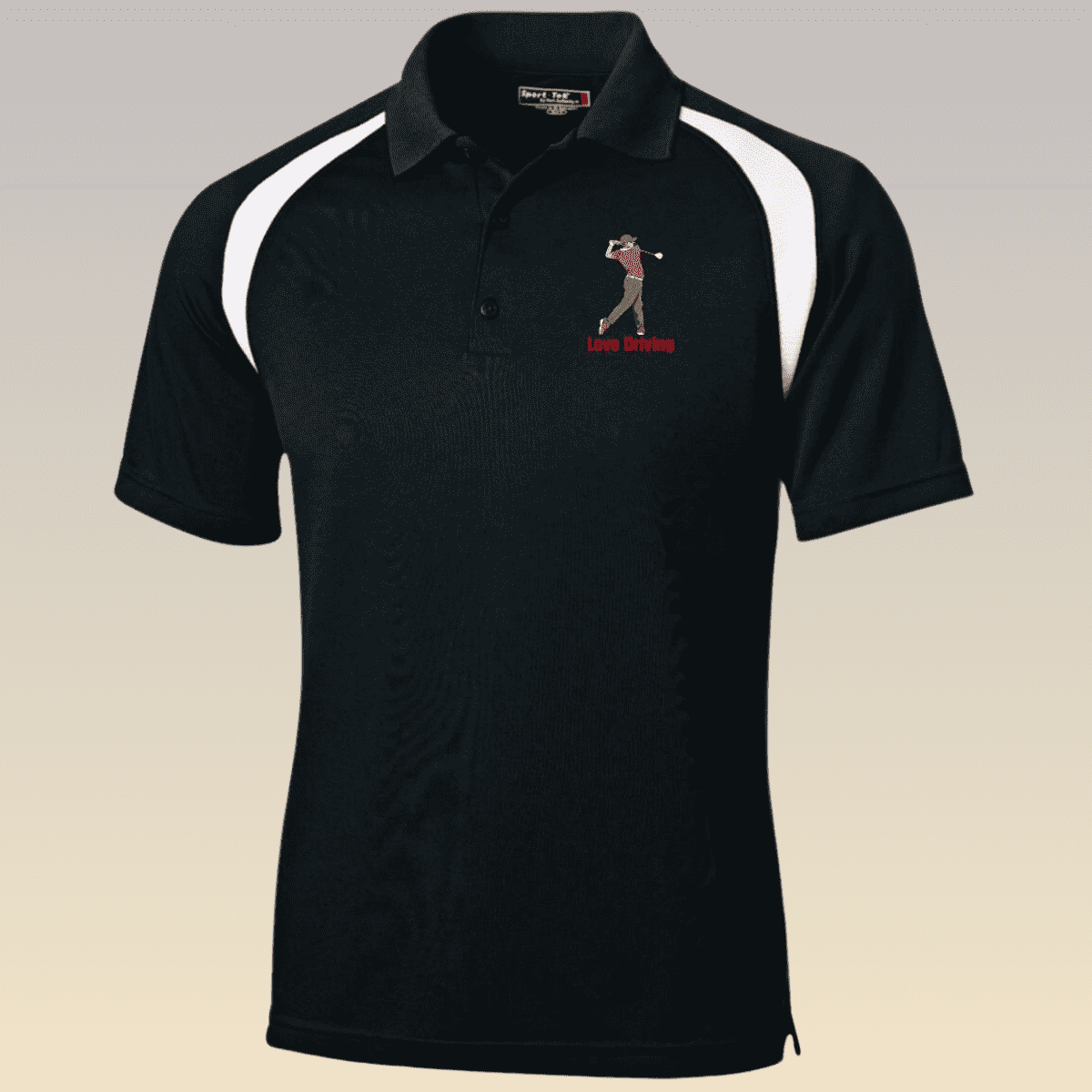 Men's Black and White Golf Love Driving Moisture-Wicking Polo Shirt