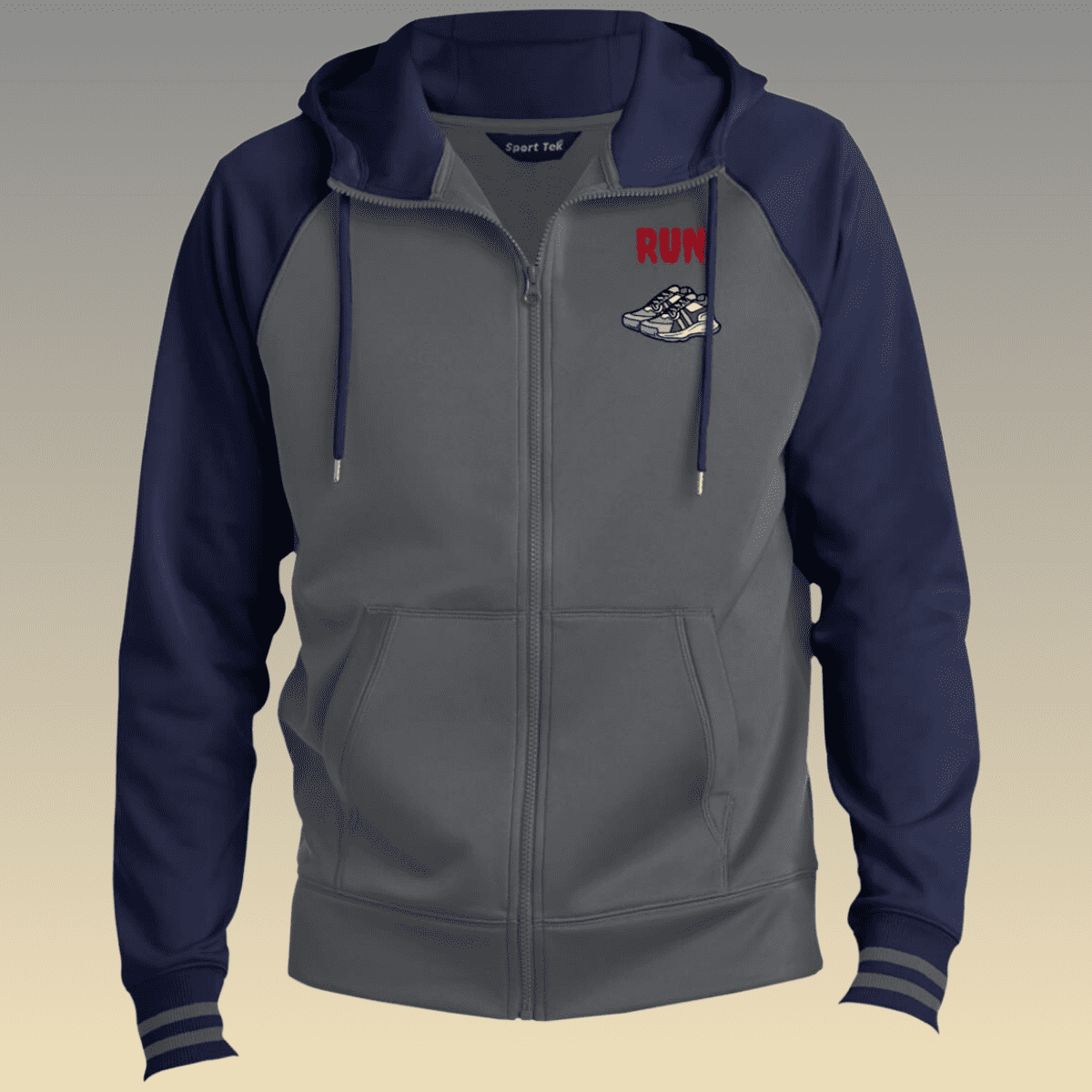 Men's Dark Grey and Navy Running Sport-Wick® Full-Zip Hooded Jacket