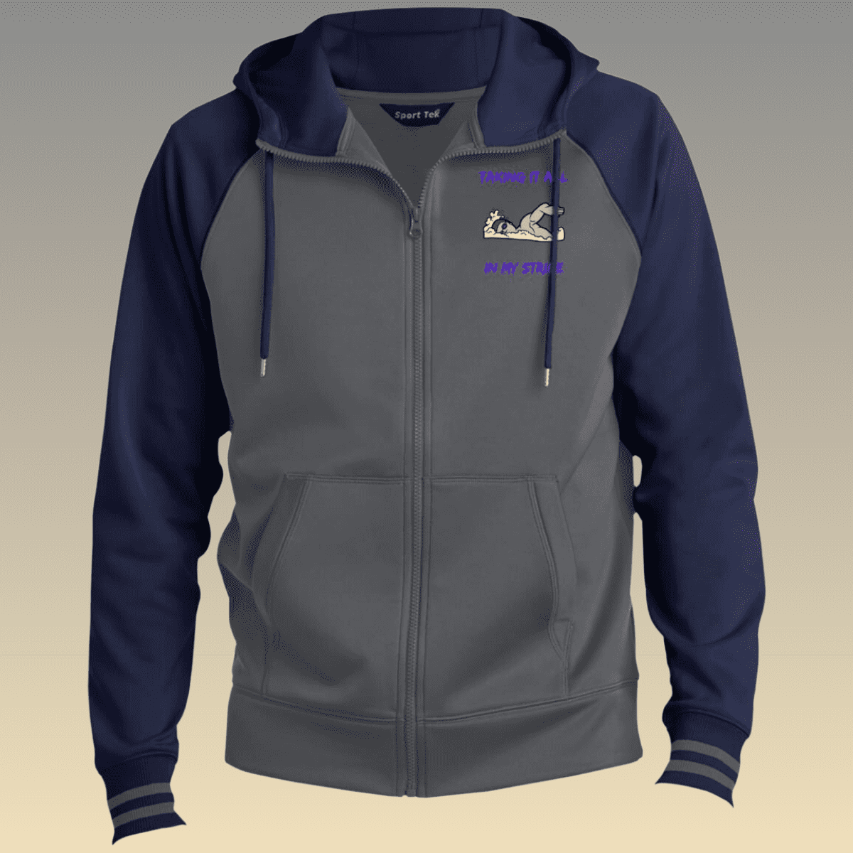 Men's Dark Grey and Navy Swimming Sport-Wick® Full-Zip Hooded Jacket 