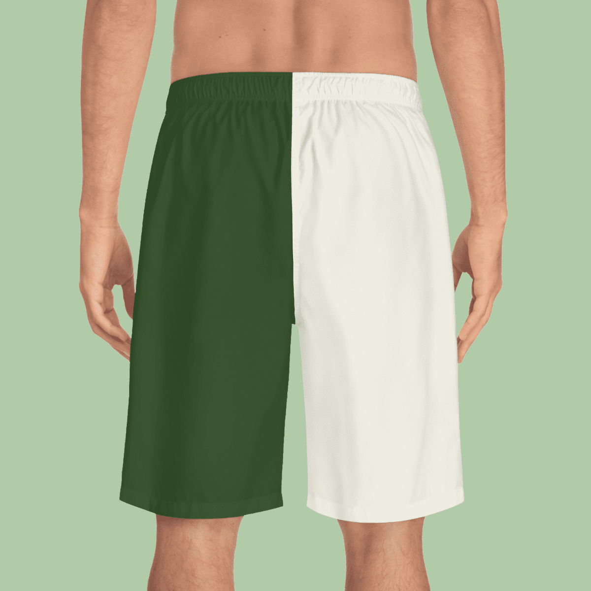 Men's Green And Cream Board Shorts