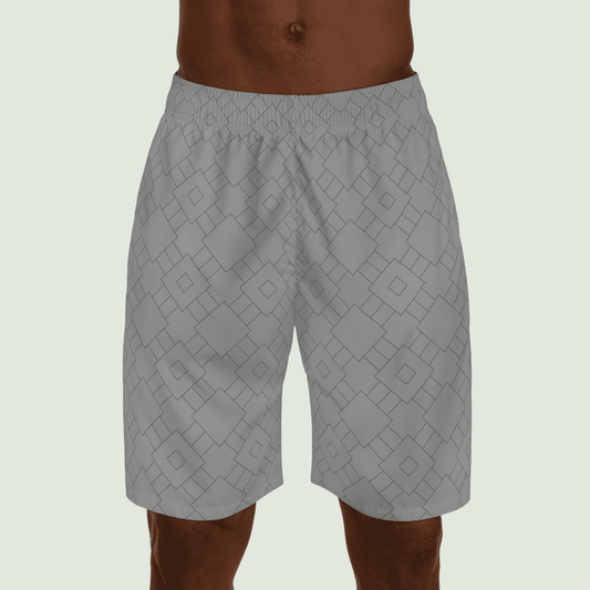 Men's Grey And Green Squares Jogger Shorts