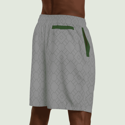Men's Grey And Green Squares Jogger Shorts