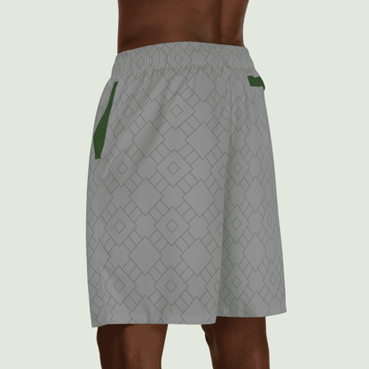 Men's Grey And Green Squares Jogger Shorts