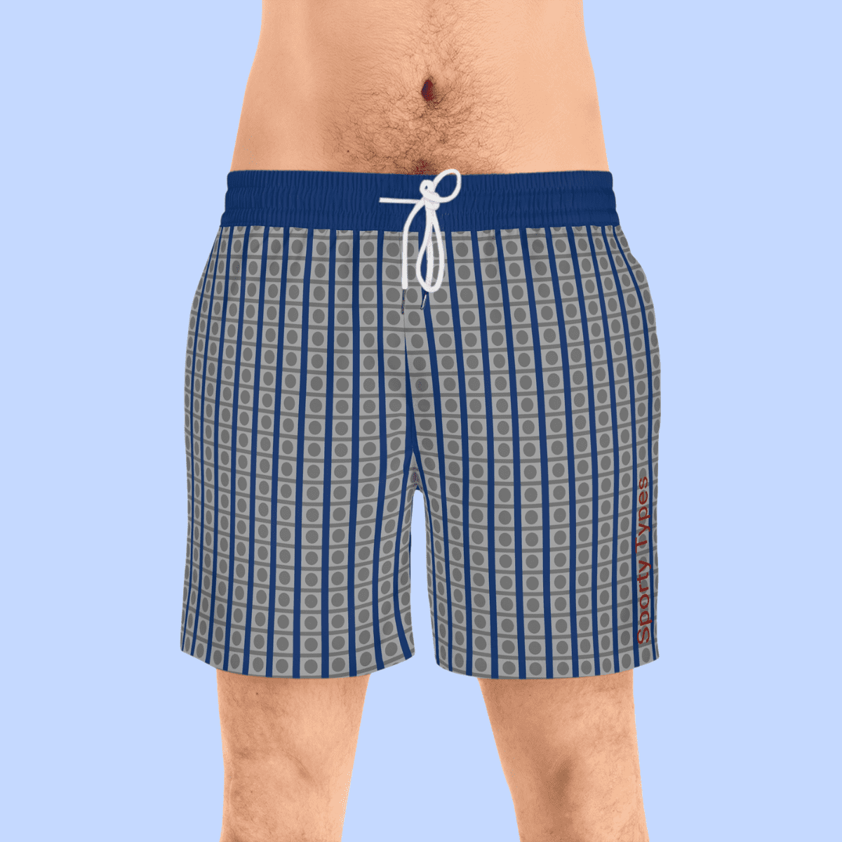 Men's Grey and Blue Striped Swim Shorts