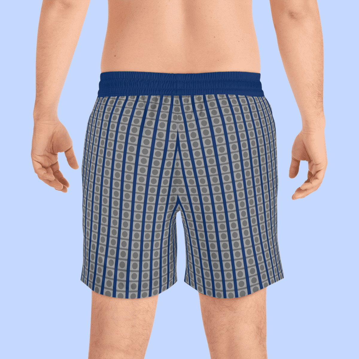 Men's Grey and Blue Striped Swim Shorts