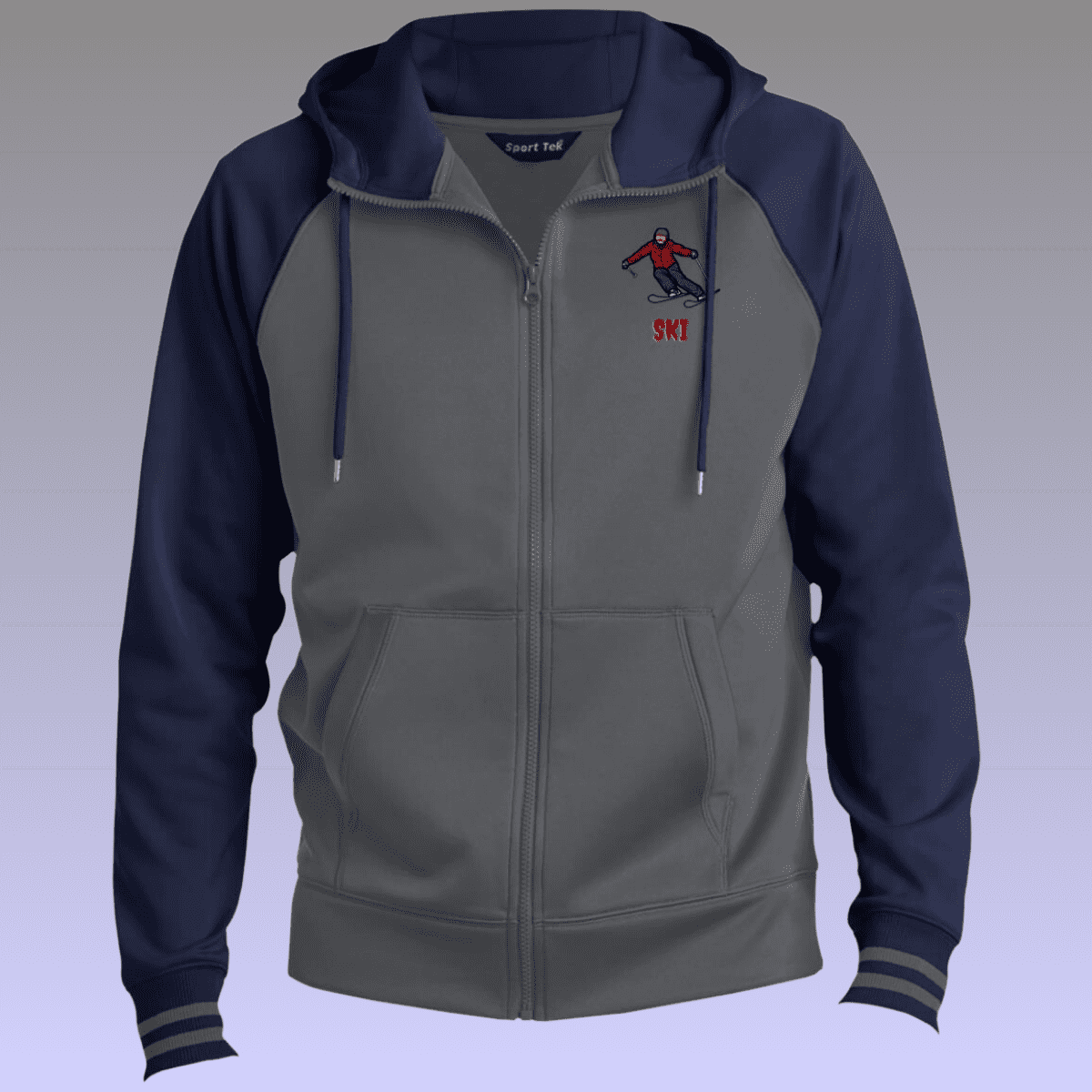 Men's Grey and Navy Skiing Sport-Wick® Full-Zip Hooded Jacket